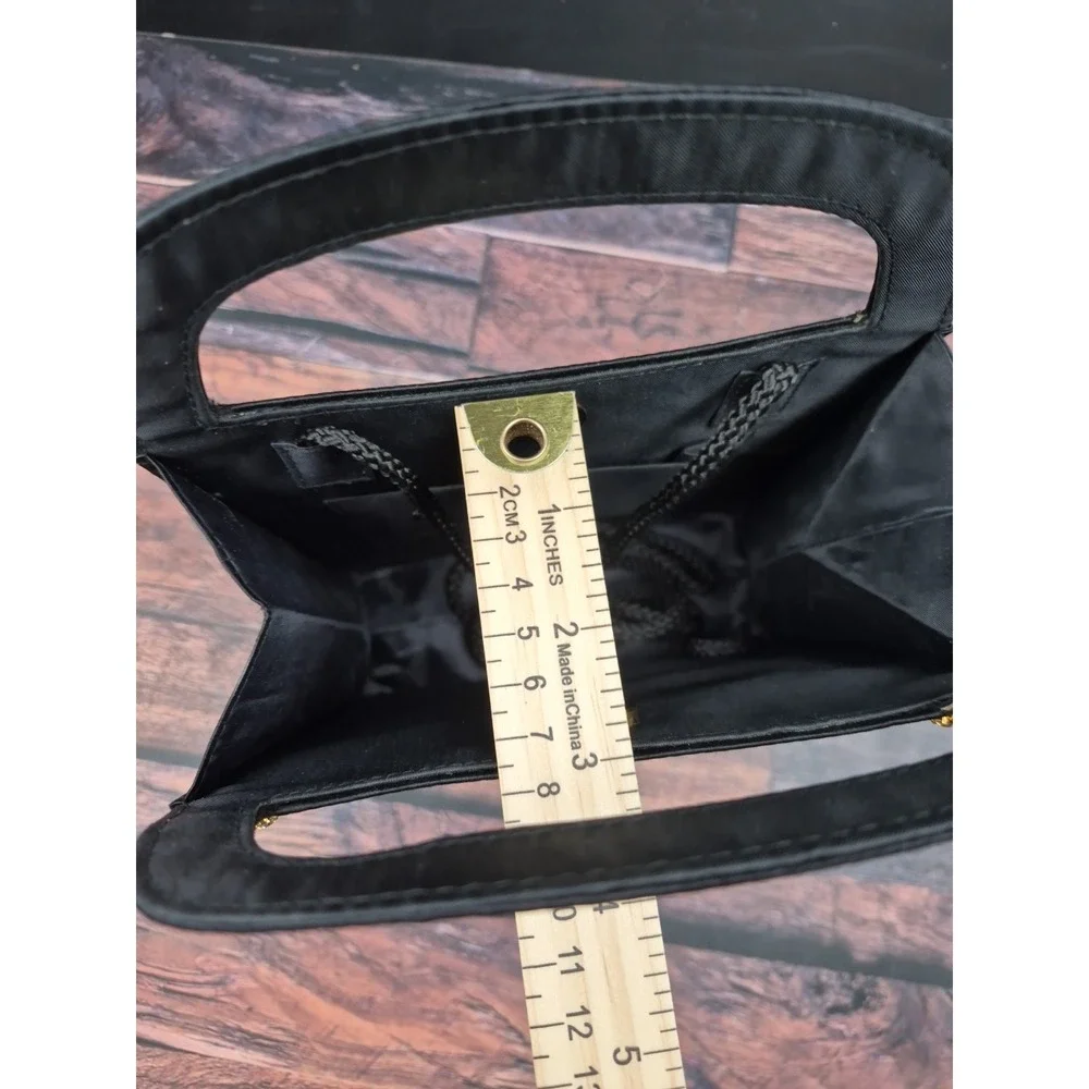Black Satin Evening Bag Gold Bling Rope Strap Foldable Purse Wedding Prom Travel